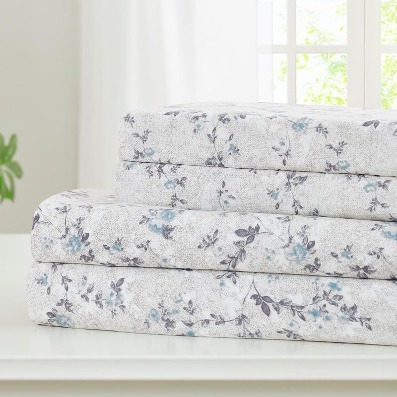 Modern Threads Silky Soft Microfiber and Wrinkle Free Sheets - Luxurious Microfiber Bed Sheets Includes Flat Sheet, Fitted Sheet with Deep Pockets, & Pillowcases Kashmir Rose Blue, Full - Image 1