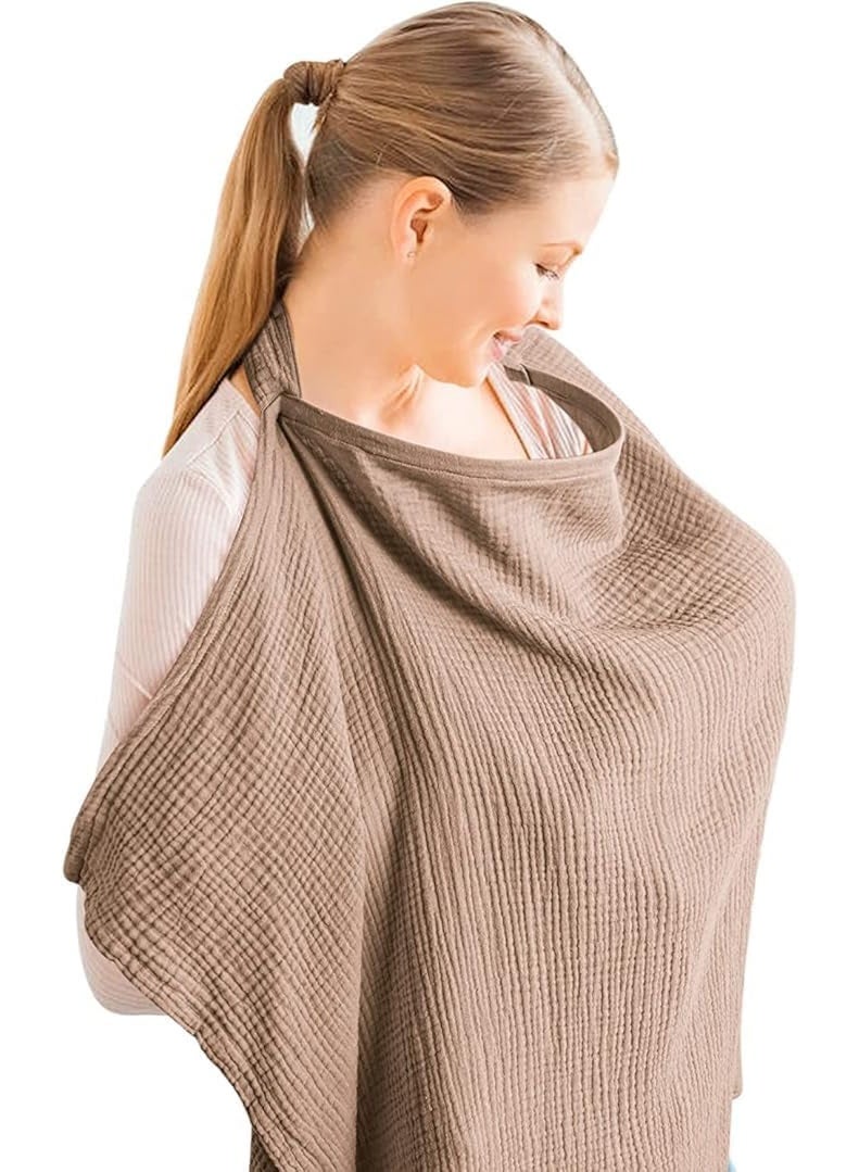 Muslin Nursing Cover for Baby Breastfeeding, Breathable Cotton Breastfeeding Cover with Rigid Hoop, Gentle on Skin, Breathable, 360° Full Coverage, for Mother Nursing Apron, Brown - Image 1