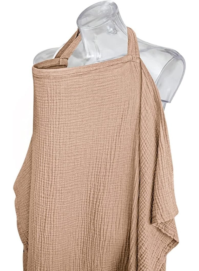 Muslin Nursing Cover for Baby Breastfeeding, Breathable Cotton Breastfeeding Cover with Rigid Hoop, Gentle on Skin, Breathable, 360° Full Coverage, for Mother Nursing Apron, Brown - Image 2