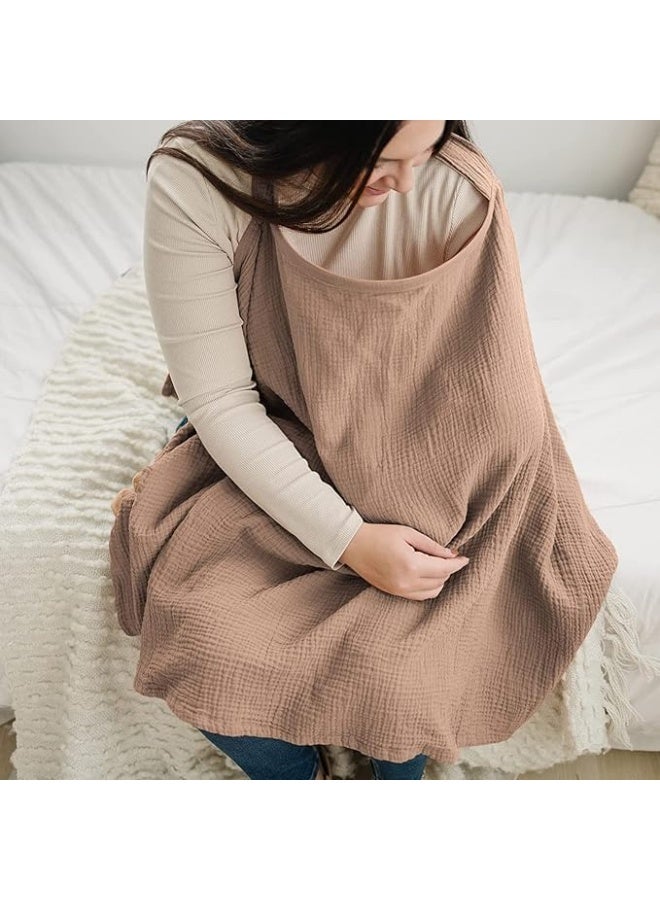Muslin Nursing Cover for Baby Breastfeeding, Breathable Cotton Breastfeeding Cover with Rigid Hoop, Gentle on Skin, Breathable, 360° Full Coverage, for Mother Nursing Apron, Brown - Image 5