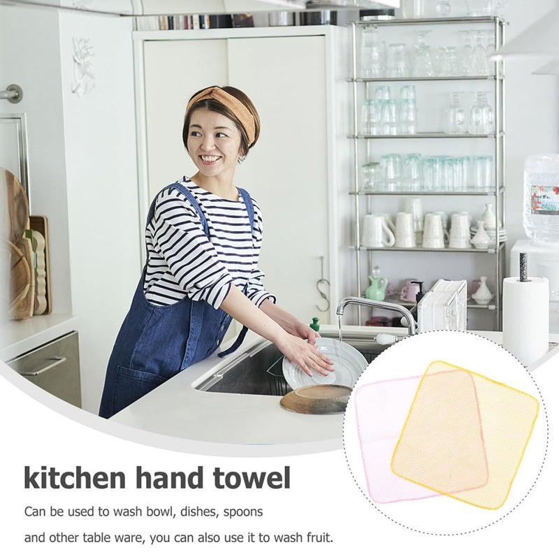 6 Pack Yellow And Pink Mesh Dish Washing Cloths Non Stick Oil Household Cleaning Rags - Image 4