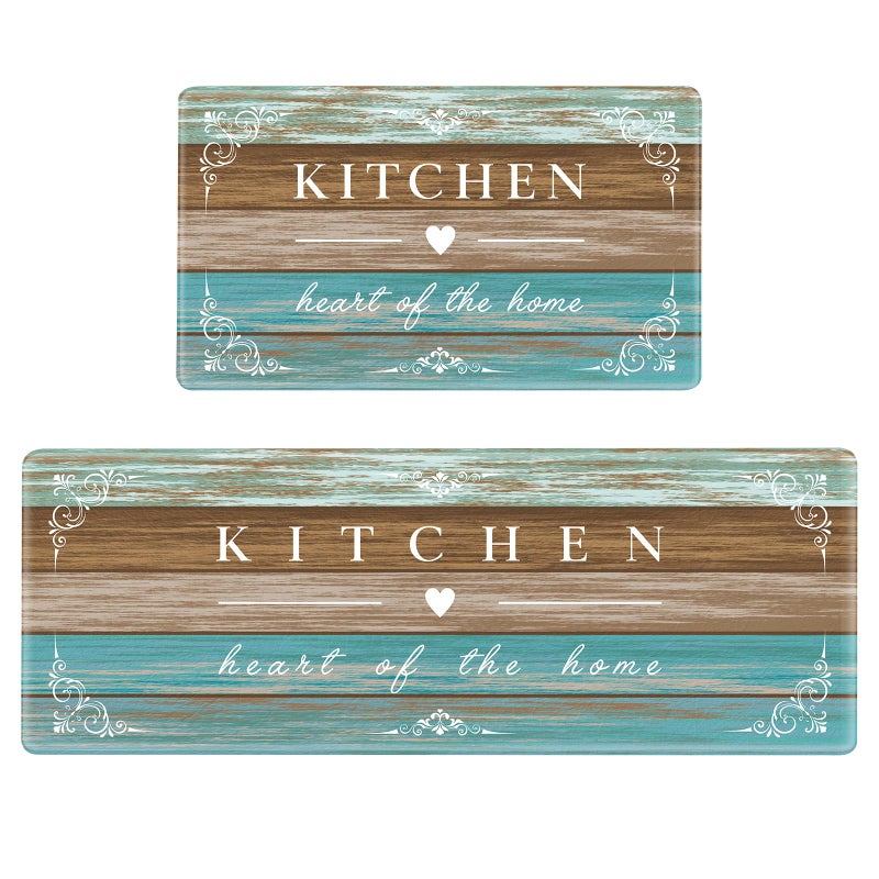 Sofort Kitchen Rugs Farmhouse Cushioned Anti Fatigue Kitchen Mats 2 Piece Set Non Slip Waterproof for Floor, Rustic Wooden Comfort Standing Mats for Kitchen, Office, Sink, Laundry - Image 1