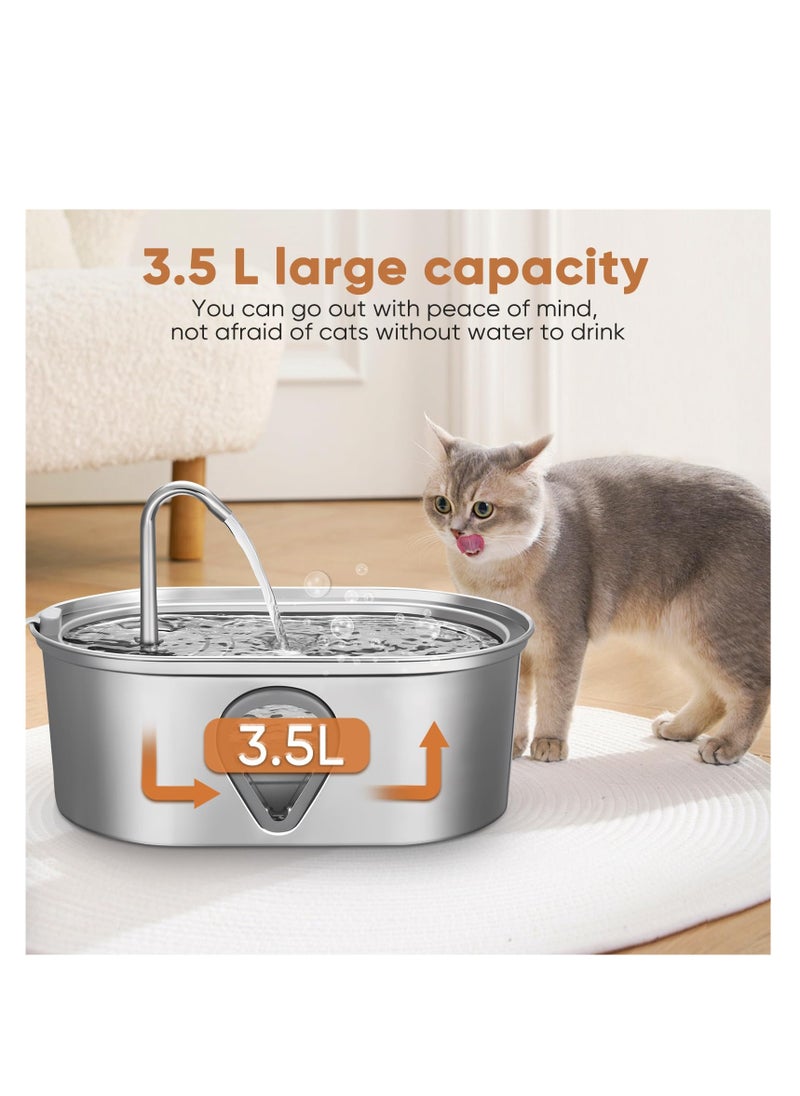 ZLH HITY Cat Water Fountain,3.5L Large Capacity Automatic Stainless Steel Pet Water Dispenser,Water Level Window,Provides Flowing Water,Ultra Quiet Pump,4 Sets of Replacement Filters,with a USB Sensor  - Image 4