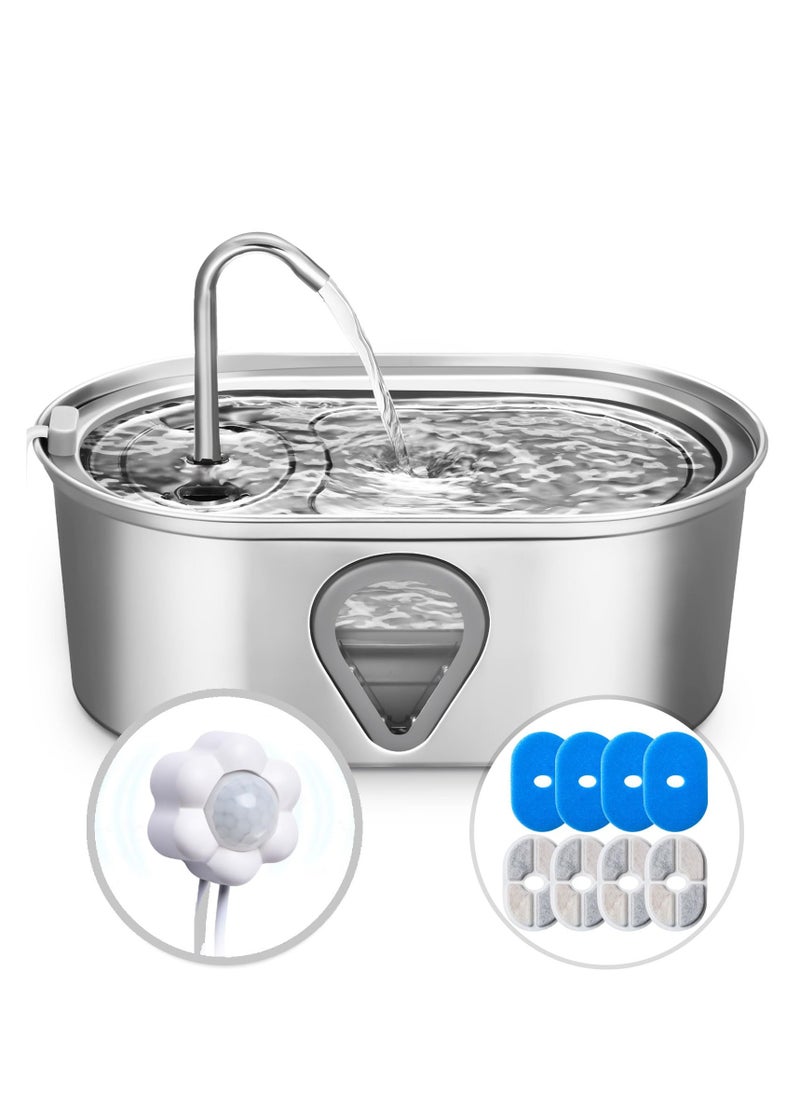ZLH HITY - Cat Water Fountain,3.5L Large Capacity Automatic Stainless Steel Pet Water Dispenser,Water Level Window,Provides Flowing Water,Ultra Quiet Pump,4 Sets of Replacement Filters,with a USB Sensor - Image 1