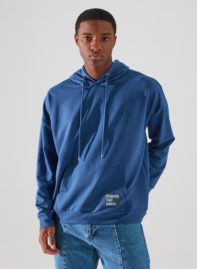 trendyol Indigo Hooded Oversize/Wide Cut Long Sleeve Label Appliqued Basic Sweatshirt TMNSS21SW0221 - Image 1