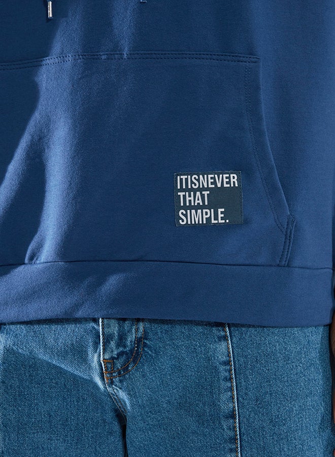 trendyol Indigo Hooded Oversize/Wide Cut Long Sleeve Label Appliqued Basic Sweatshirt TMNSS21SW0221 - Image 3