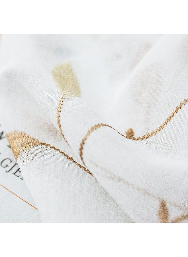 Lazzzy Embroidered Sheer Curtains Floral Leaf Voile Curtain for Living Room Bedroom Farmhouse White Sheer Drapes 84 Inches Length Light Diffusing Window Treatment Set of 2 Panels Gold on White - Image 5