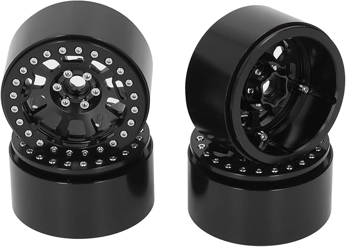 Black Aluminum Beadlock Wheel Rim Hub 4 Pcs 2 2 Inch 12mm Hex for RC Car - Image 1
