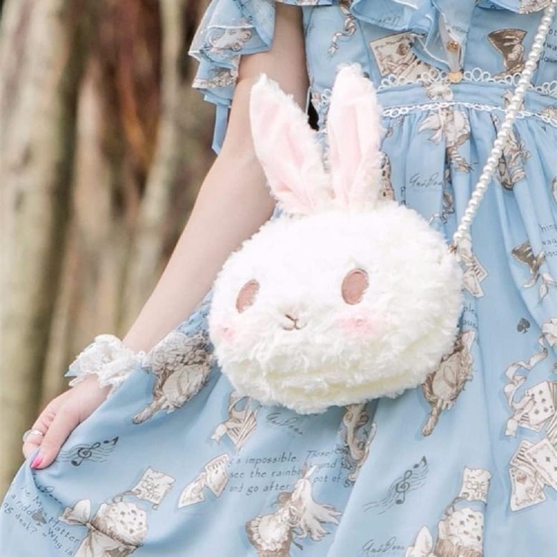 cheekyglo Girl's Lolita Rabbit Plush Crossbody Bag Animal Stuffed Shoulder Bag Pearl Chainbunny purse - Image 3