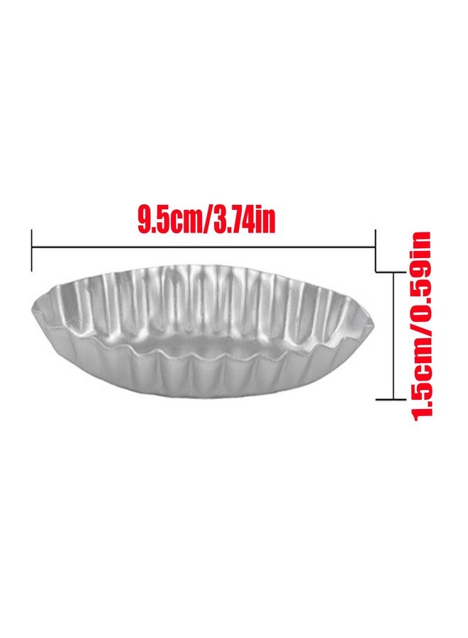 MGGi 12Pcs 3.74 Inch Aluminum Fluted Boat Tart Pan, Mini Oval Tartlet Mold for Egg Tarts, Quiches, Cheesecakes, Wavy Tartlet, Fruit Tats - Silver - Image 2