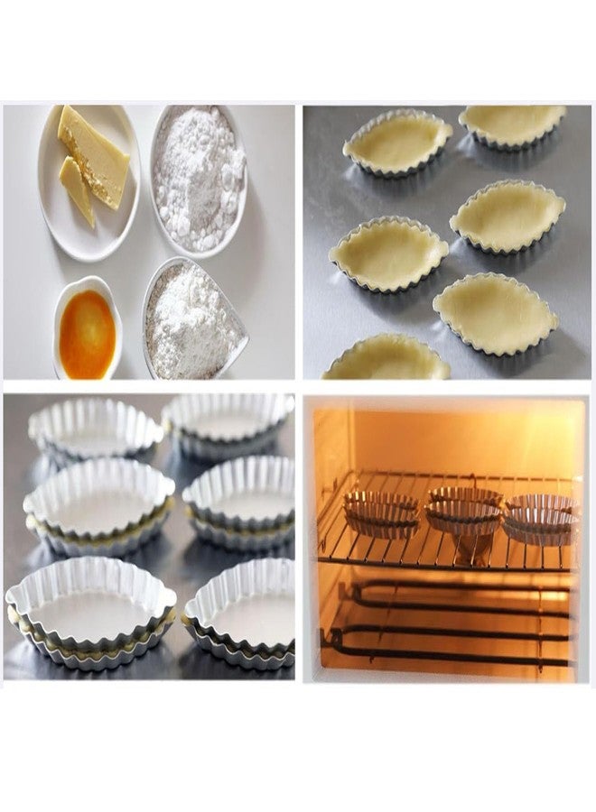 MGGi 12Pcs 3.74 Inch Aluminum Fluted Boat Tart Pan, Mini Oval Tartlet Mold for Egg Tarts, Quiches, Cheesecakes, Wavy Tartlet, Fruit Tats - Silver - Image 5