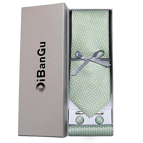 DiBanGu Plaid Ties for Men Silk Checkered Necktie and Pocket Square Cufflinks Tie Clip Set with Gift Box for Wedding Business, Sage Green - Image 3