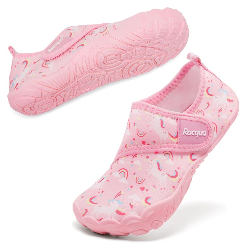 Racqua Kids Water Shoes Girls Boys Swim Beach Quick Dry Outdoor Sport Shoes Barefoot Pool Lightweight Walking Surfing Boating Non-Slip Aqua Shoes Pink Unicorn Big Kid 4 - Image 2