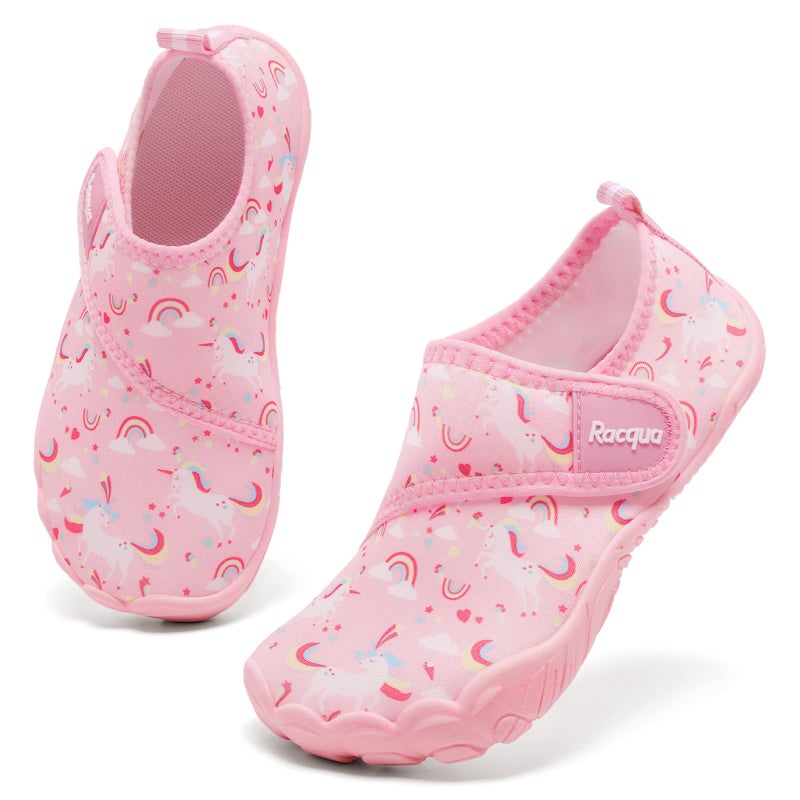 Racqua Kids Water Shoes Girls Boys Swim Beach Quick Dry Outdoor Sport Shoes Barefoot Pool Lightweight Walking Surfing Boating Non-Slip Aqua Shoes Pink Unicorn Big Kid 4 - Image 3