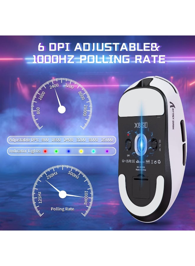 هجوم القرش X8 Series Tri-mode Lightweight Wireless Gaming Mouse White - Image 4