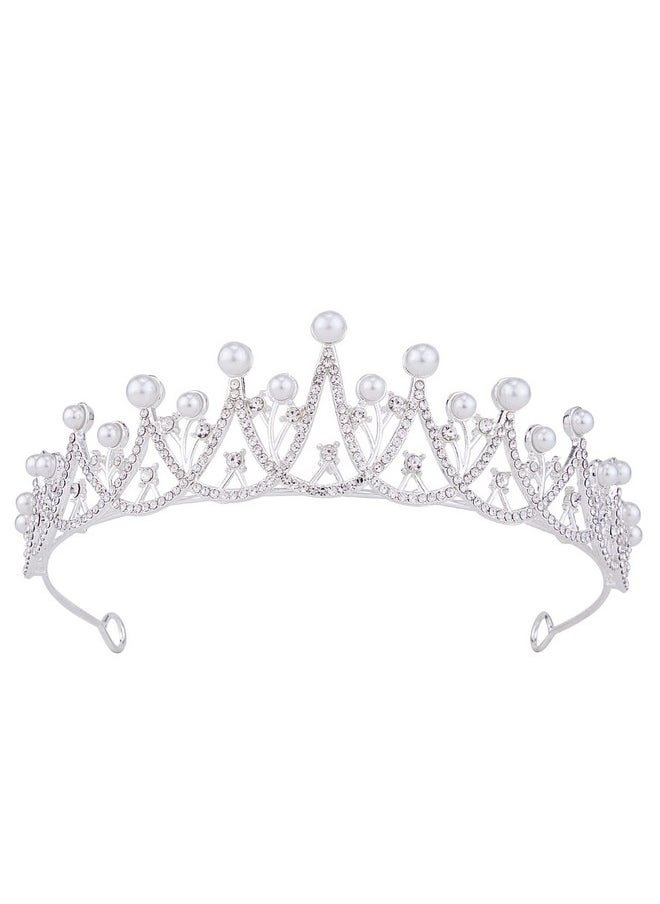 Vofler - G Tiara, Vofler Bride Pearl Crown - Silver Crystal Rhinestone Headband For Women Queen Ladies Flower Girls Bridal Birthday Pageant Prom Homecoming Halloween Princess Diana Costume Party - Image 1