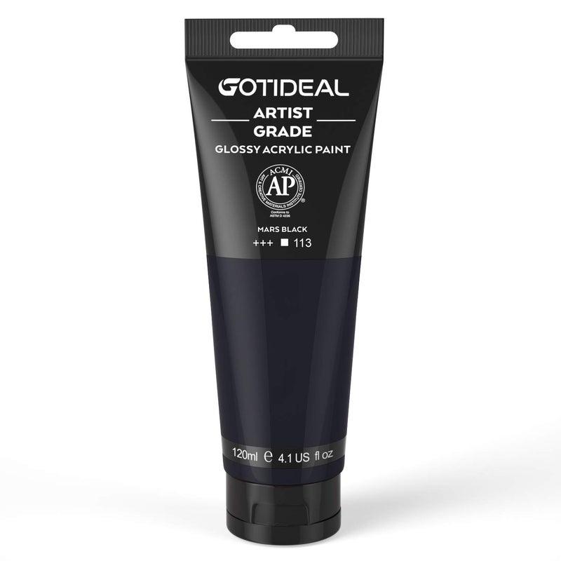 GOTIDEAL Acrylic Paint Mars Black Tubes(120ml, 4.1 oz) Non Toxic Non Fading,Rich Pigments for Painters, Adults & Kids, Ideal for Canvas Wood Clay Fabric Ceramic Craft Supplies (Mars Black)-Glossy - Image 1