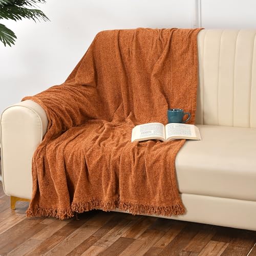 SASHAA WORLD Lightweight Soft Chenille Throw | Throw Blanket for Sofa, Bed, Chair & Travel | Rust Throw Blanket | Pack of 1, 130 x 180 cm - Image 2