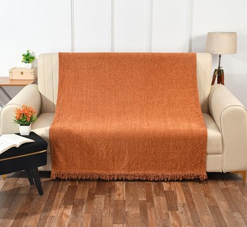 SASHAA WORLD Lightweight Soft Chenille Throw | Throw Blanket for Sofa, Bed, Chair & Travel | Rust Throw Blanket | Pack of 1, 130 x 180 cm - Image 3