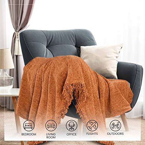 SASHAA WORLD Lightweight Soft Chenille Throw | Throw Blanket for Sofa, Bed, Chair & Travel | Rust Throw Blanket | Pack of 1, 130 x 180 cm - Image 5