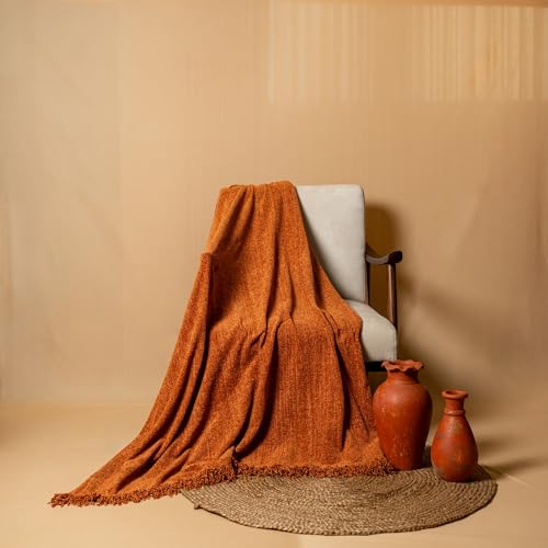 SASHAA WORLD Lightweight Soft Chenille Throw | Throw Blanket for Sofa, Bed, Chair & Travel | Rust Throw Blanket | Pack of 1, 130 x 180 cm - Image 1