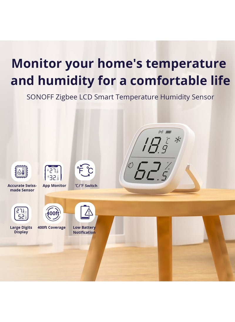 Indoor Temperature and Humidity Sensor, LCD Smart Thermometer Hygrometer, Zigbee Hub Required, Temperature Humidity Sensor Compatible Works with Alexa/Google Home for Remote Monitoring and Automation  - Image 2