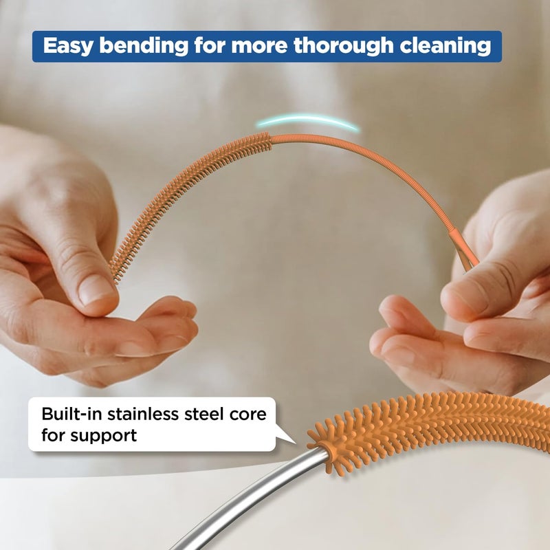 YOTIME Silicone Straw Cleaner Brush, 2Pcs Reusable Straw Brush Extra Long for Cleaning Tumbler with Handle and Glass Metal Smoothie Straws, Non-slip Handle Soft and Bendable, 6mm+9mm, Orange All climate suitability - Image 4
