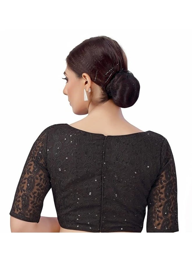 STUDIO Shringaar Women's Georgette Elbow Length Sleeves Chikankari Saree Blouse - Image 2