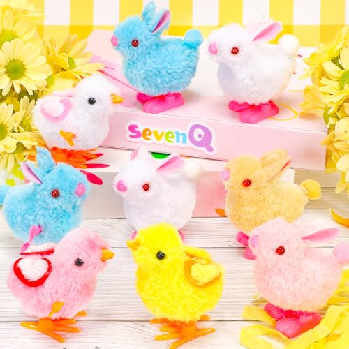 SevenQ Wind Up Toys for Kids Easter Basket Stuffers 9Pcs Hopping Bunny Toys and Plush Chicks Jumping Small Fidget Toys for Easter Egg Fillers Goodie Bags Treasure Chest Party Favors Gifts - Image 5