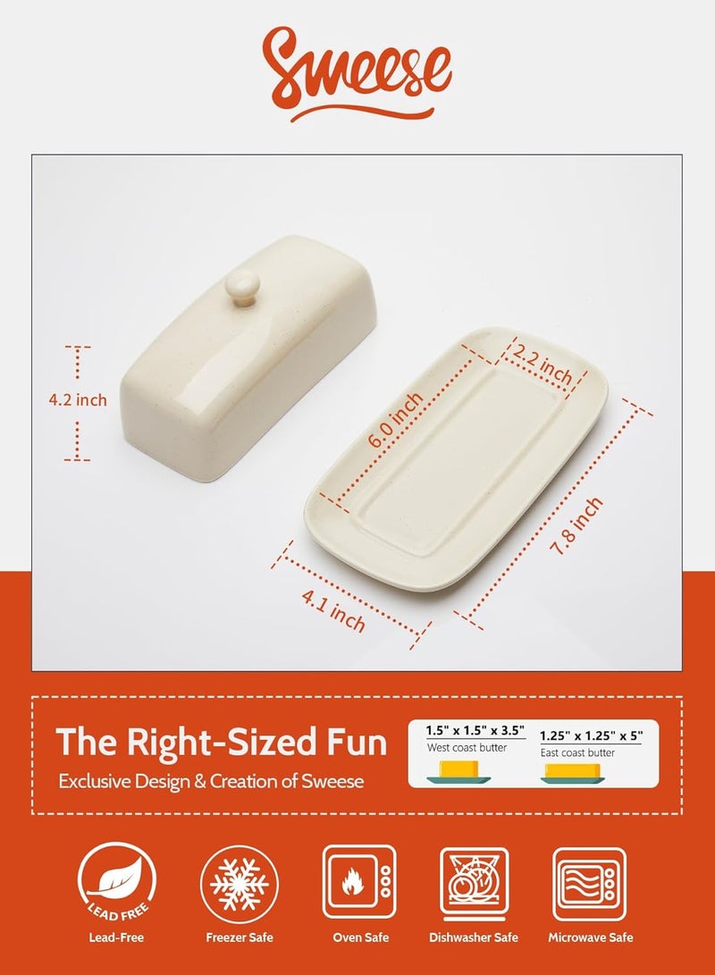 Sweese Butter Dish with Lid, Porcelain Butter Keeper, 7.8 Inch Butter Holder with Handle Cover, Butter Container Perfect for East West Coast Butter, Beige - Image 2