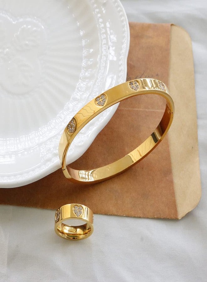 JINHUI Personalized Heart Bangle Bracelet, 18K gold Plated Stainless Steel CZ Heart Charm Bangle, Dainty Cute Bracelet for Women - Image 4