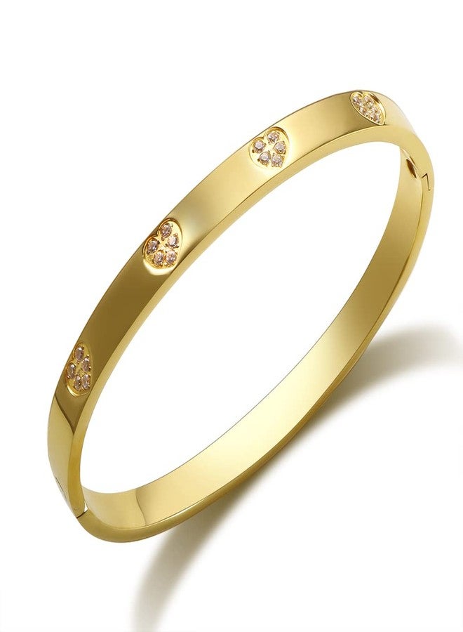 JINHUI Personalized Heart Bangle Bracelet, 18K gold Plated Stainless Steel CZ Heart Charm Bangle, Dainty Cute Bracelet for Women - Image 1
