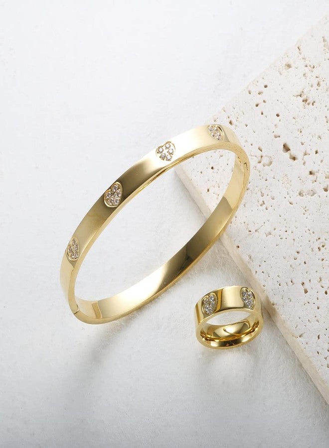 JINHUI Personalized Heart Bangle Bracelet, 18K gold Plated Stainless Steel CZ Heart Charm Bangle, Dainty Cute Bracelet for Women - Image 3