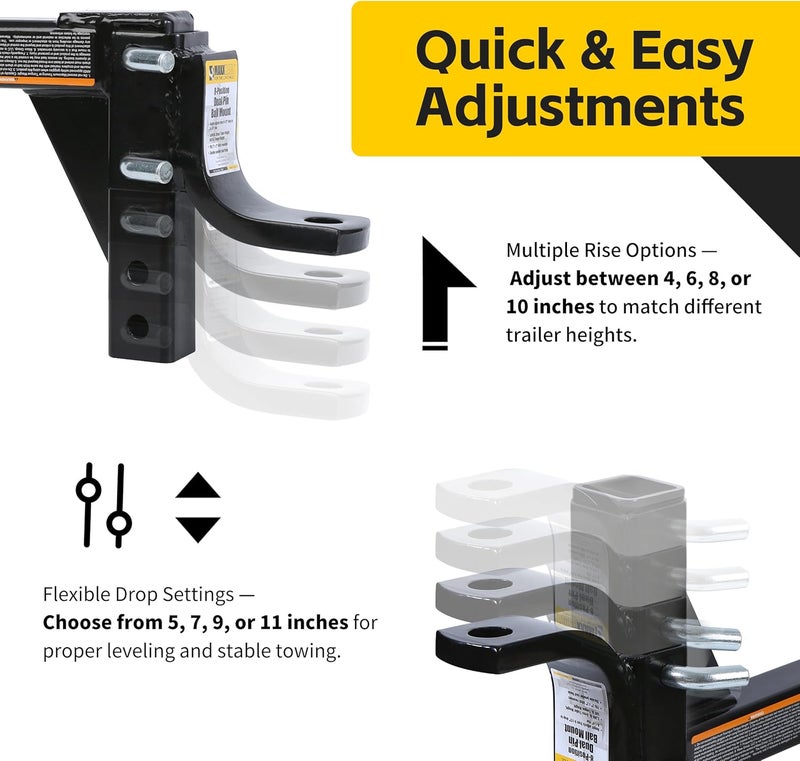 MaxxHaul 70067 وصلة مقطورة - حامل كرة قابل للتعديل بـ 8 أوضاع - سعة GTW 5000 رطل، أسود - Image 4