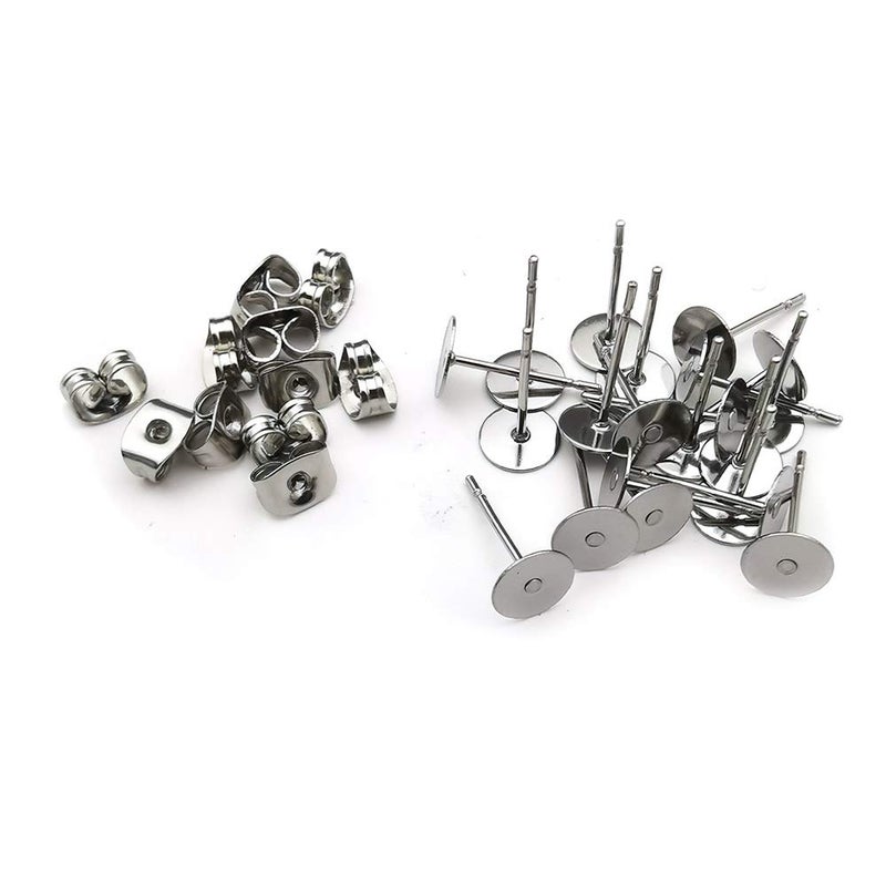 Youdiyla 400pcs Hypoallergenic Stainless Steel Earrings Posts Flat Pad Blank Earring Pin Studs with Butterfly Earring Backs for Jewelry Making Findings (6mm) - Image 2
