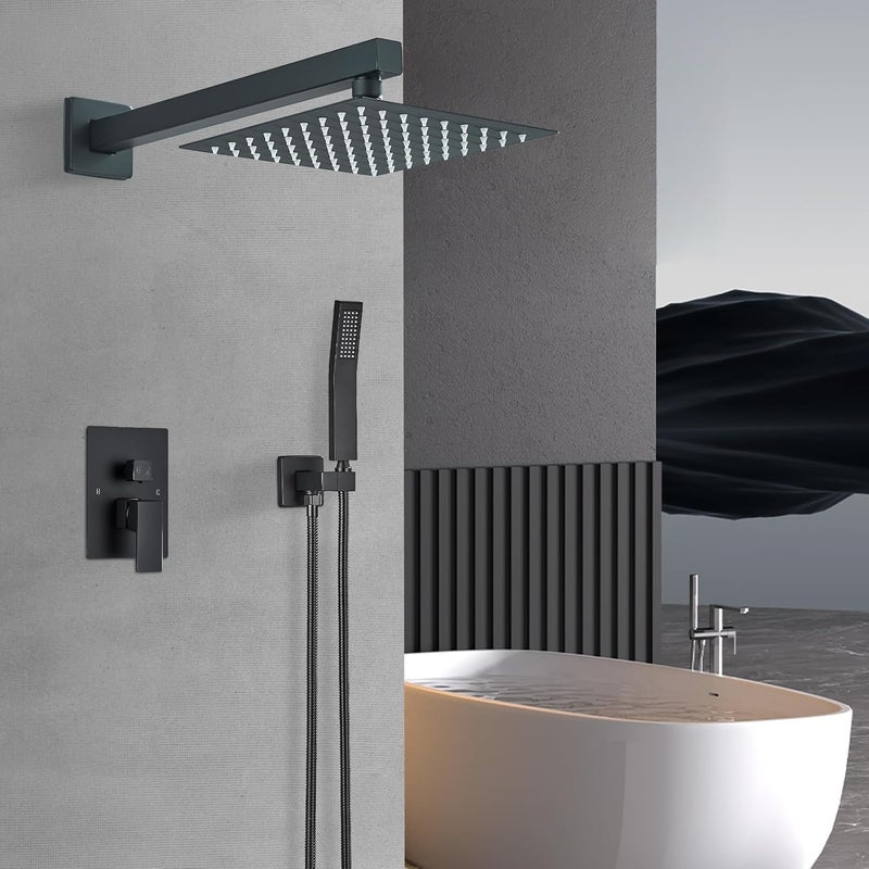 Ackwave Shower Faucet Matte Black Shower System with 8 Inches Rain Shower Head and Handheld Spray Bathroom Luxury Rain Shower Faucet Set Complete Wall Mounted - Image 3