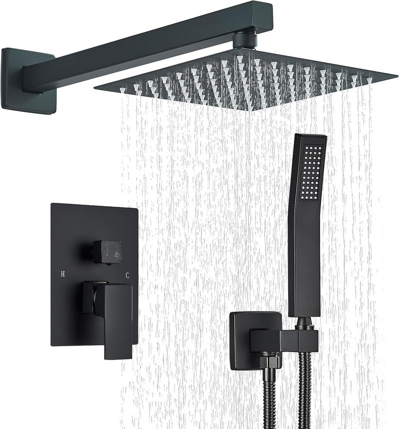 Ackwave Shower Faucet Matte Black Shower System with 8 Inches Rain Shower Head and Handheld Spray Bathroom Luxury Rain Shower Faucet Set Complete Wall Mounted - Image 1