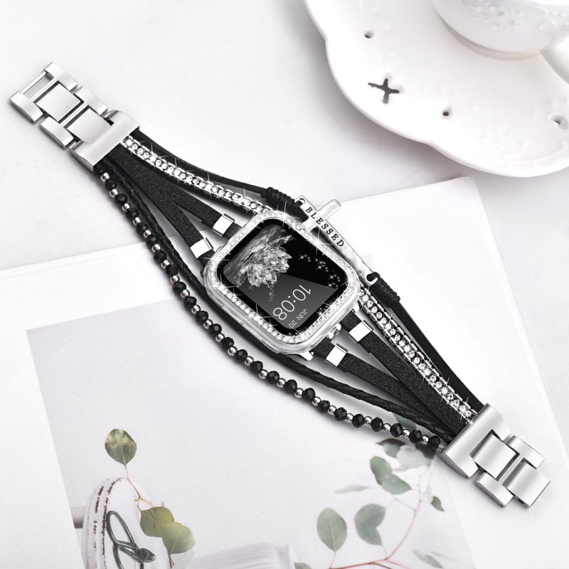 Fancywrist Boho Bracelet & Case Compatible with Apple Watch Band 40mm 44mm 45mm 46mm 41mm 38mm 42mm(S11 S10) Women, Dressy beaded Handmade Leather Strap for iWatch Series11 10 9 8 7 6 5 4 3 2 1 SE - Image 4