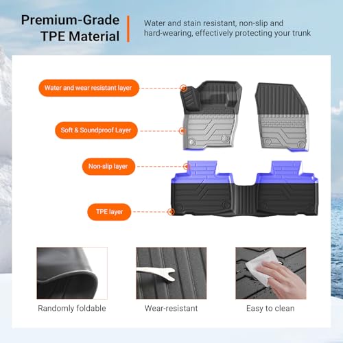 powoq Floor Mats Compatible with 2015-2024 Ford Edge Cargo Liner Backrest Mat Trunk Mat TPE (Only Fit 5-Seater) Replacement for 2015-2024 Ford Edge Accessories (Trunk Mat+Backrest Mat+Floor Mats) - Image 5