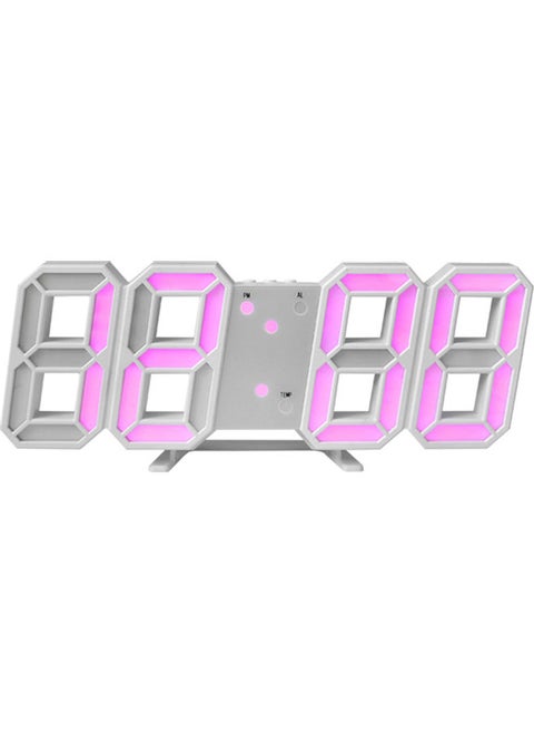 ساعة منبه رقمية ثلاثية الأبعاد بإضاءة LED أبيض/ وردي