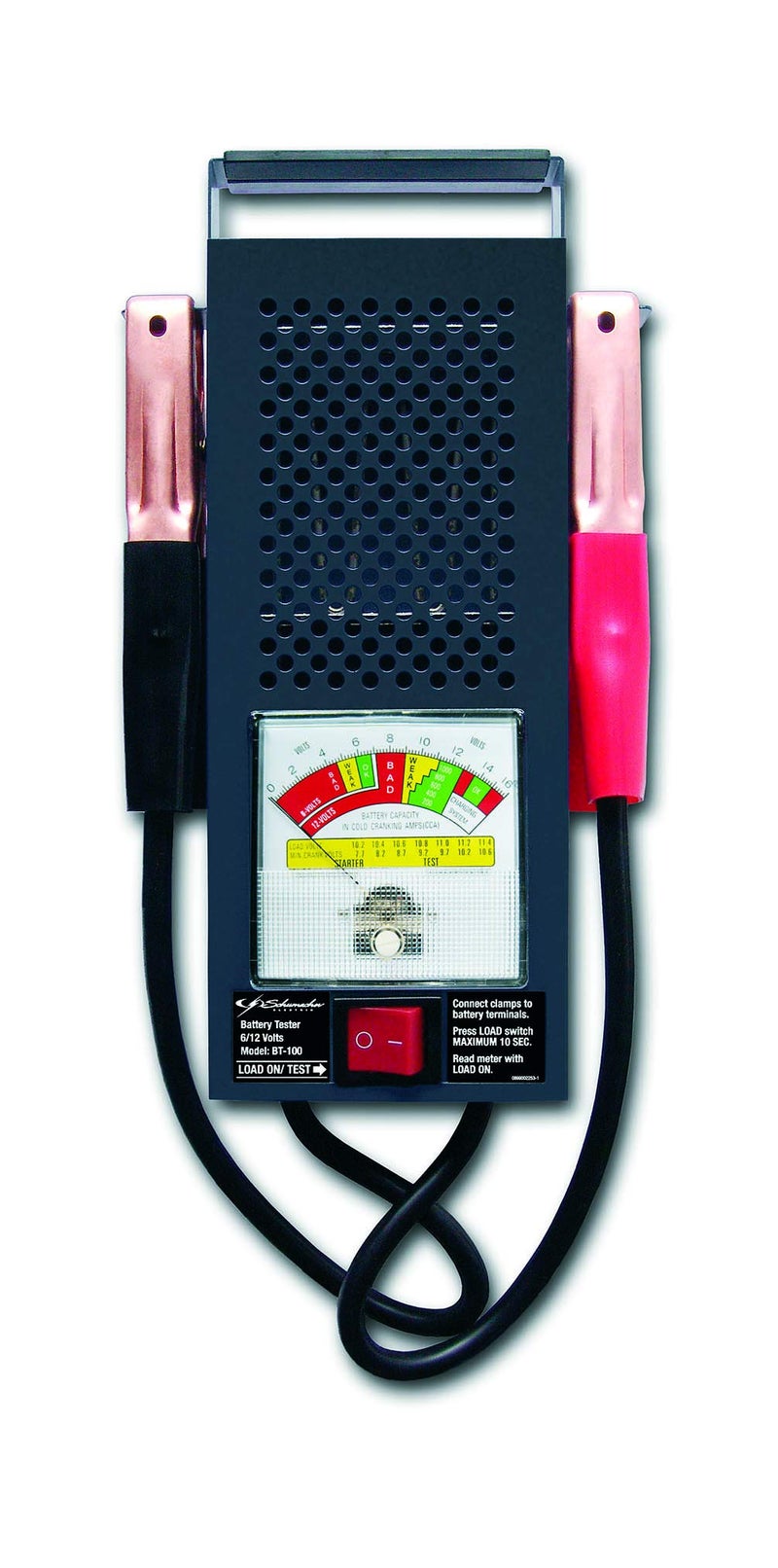 Schumacher Electric Battery Load Tester and Voltmeter, BT-100, 100 Amps, 6 Volt, 12 Volt, for Testing Batteries Up to 1000 Cranking Amps - Image 1