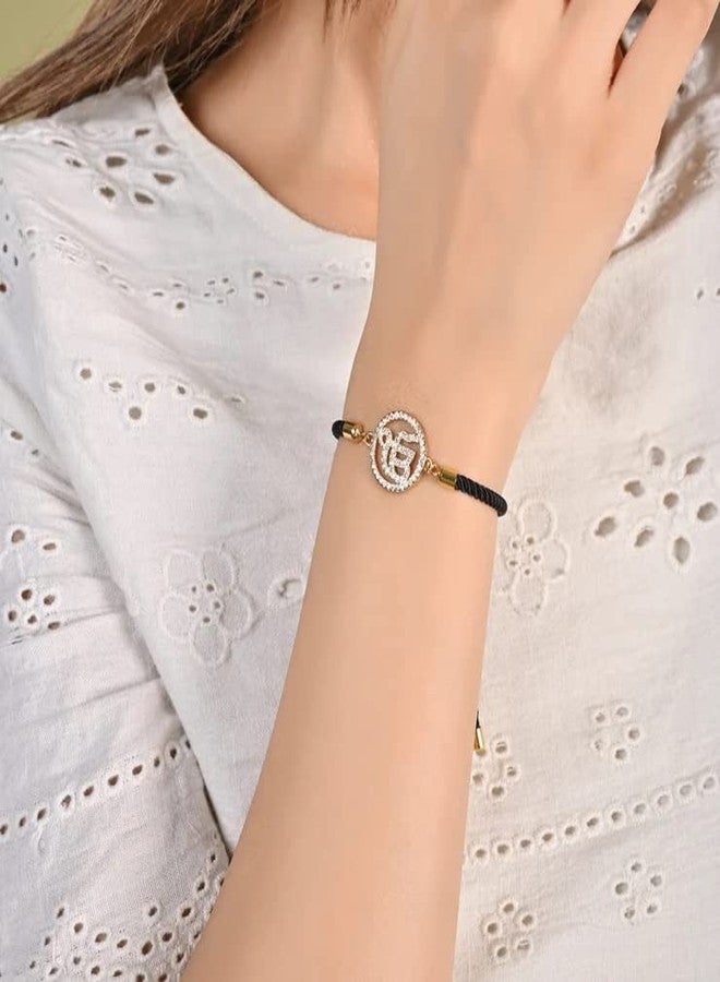 STRIPES® essentials Ek Onkar Crystal Bracelet Trendy Jewellery with Black String Handmade Adjustable Rope Cord Thread | Friendship Gift For Women Gift For Girls (Golden 2) - Image 3