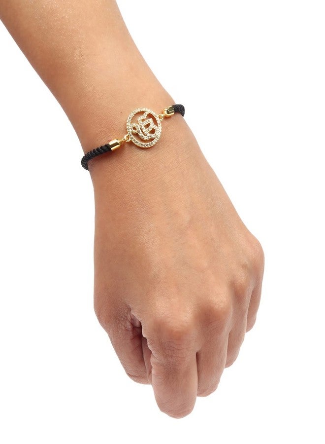 STRIPES® essentials Ek Onkar Crystal Bracelet Trendy Jewellery with Black String Handmade Adjustable Rope Cord Thread | Friendship Gift For Women Gift For Girls (Golden 2) - Image 5
