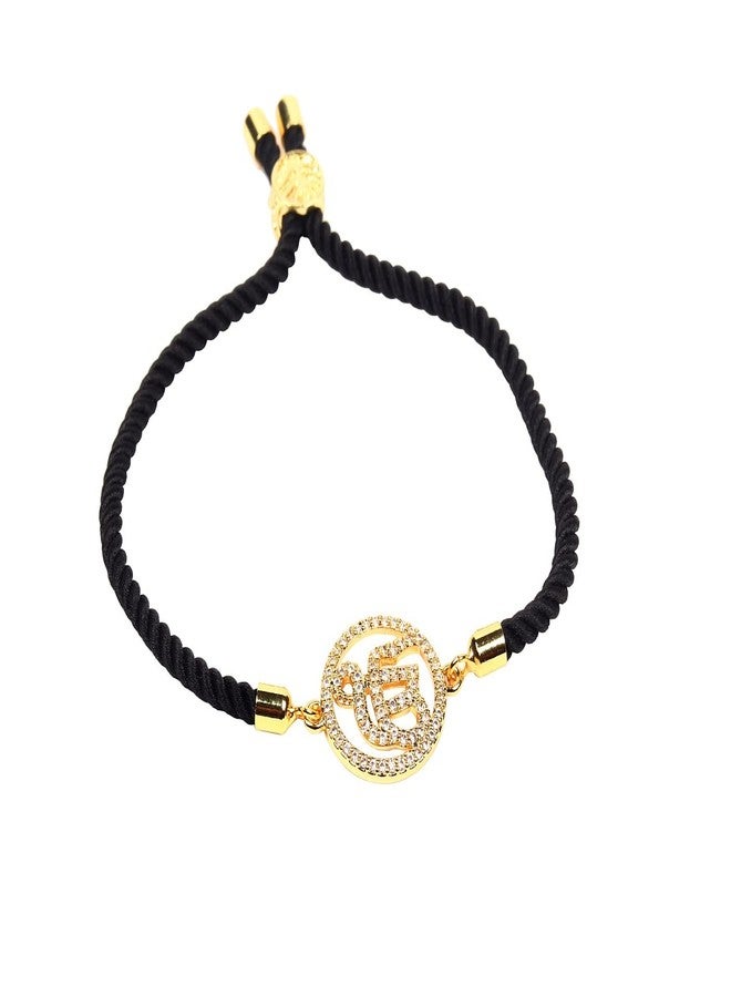 STRIPES® essentials Ek Onkar Crystal Bracelet Trendy Jewellery with Black String Handmade Adjustable Rope Cord Thread | Friendship Gift For Women Gift For Girls (Golden 2) - Image 1