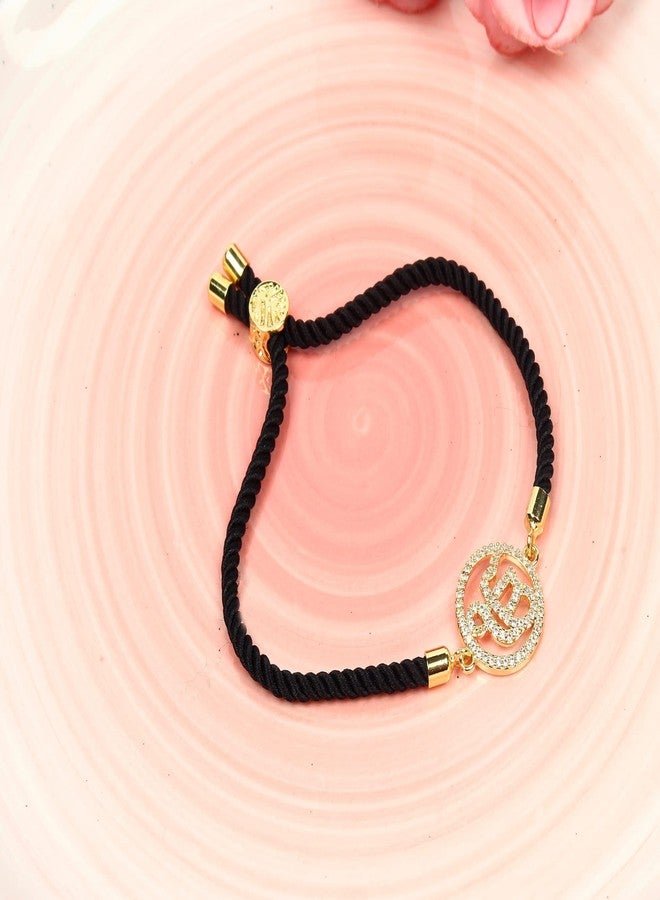 STRIPES® essentials Ek Onkar Crystal Bracelet Trendy Jewellery with Black String Handmade Adjustable Rope Cord Thread | Friendship Gift For Women Gift For Girls (Golden 2) - Image 2