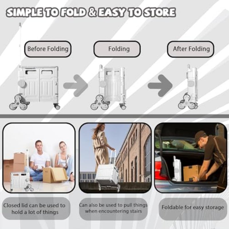Foldable Utility Cart with Stair Climbing Wheels, Folding Portable Rolling Crate Handcart with Aluminium Alloy Telescoping Handles, Handcart for Grocery Book File Tool Art Supplies - Image 5