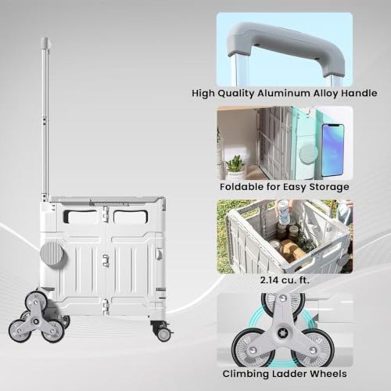 Foldable Utility Cart with Stair Climbing Wheels, Folding Portable Rolling Crate Handcart with Aluminium Alloy Telescoping Handles, Handcart for Grocery Book File Tool Art Supplies - Image 4