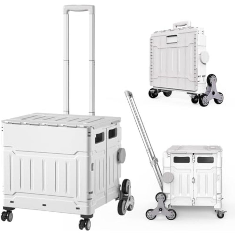 Foldable Utility Cart with Stair Climbing Wheels, Folding Portable Rolling Crate Handcart with Aluminium Alloy Telescoping Handles, Handcart for Grocery Book File Tool Art Supplies - Image 1
