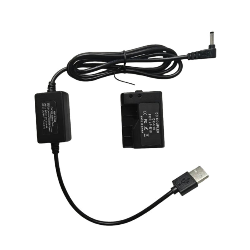 ACK-E10 5V USB Dummy Battery DC Coupler Adapter(Replacement for LP-E10) Compatible with Canon EOS Rebel T3/T5/T6/T7/T100/Kiss X50/Kiss X70/1100D/1200D/1300D/2000D/4000D - Image 1
