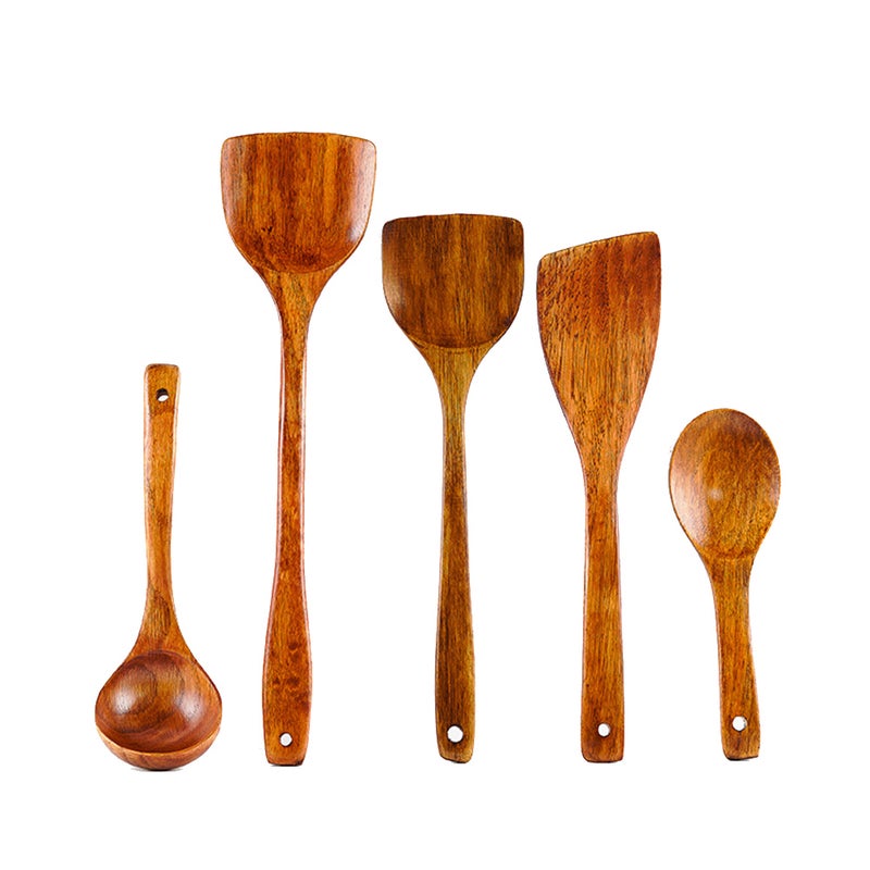 5Pcs/Set Kitchen Cooking Utensils Wooden Holes Ladle Scoop Spatulas Soup Spoon Chef Nonstick Food Kitchenware Cookware Tools - Image 1